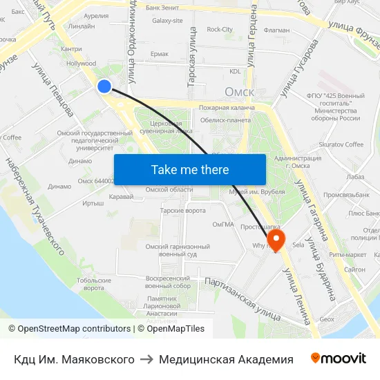 Кдц Им. Маяковского to Медицинская Академия map