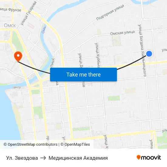 Ул. Звездова to Медицинская Академия map