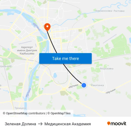 Зеленая Долина to Медицинская Академия map