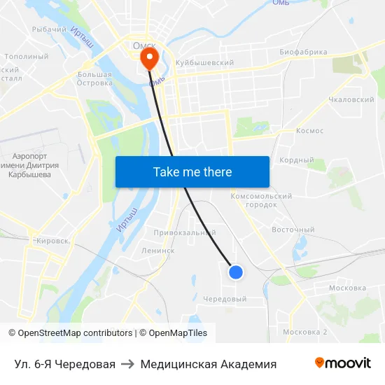 Ул. 6-Я Чередовая to Медицинская Академия map
