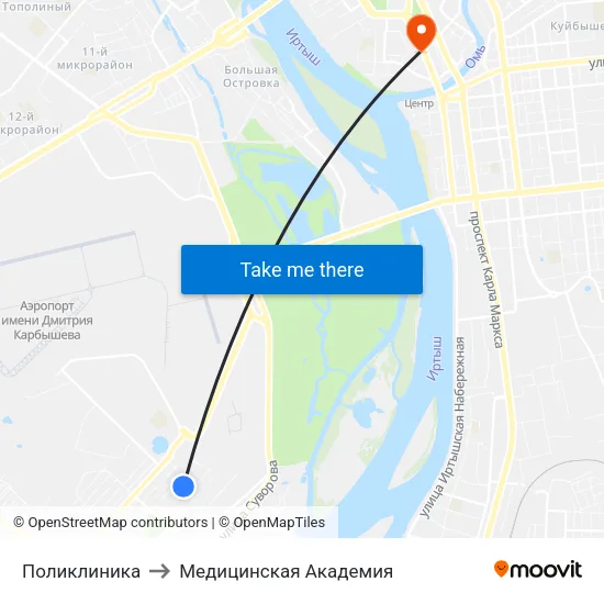 Поликлиника to Медицинская Академия map