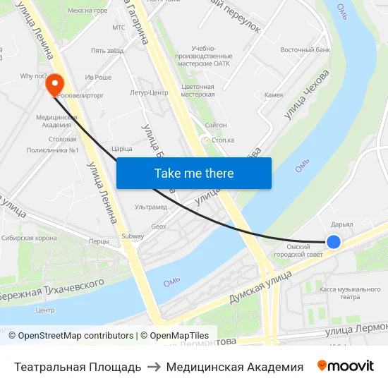 Театральная Площадь to Медицинская Академия map