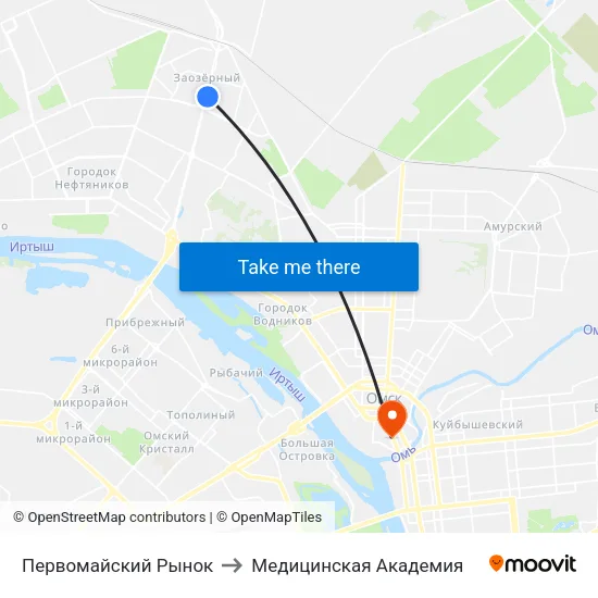 Первомайский Рынок to Медицинская Академия map