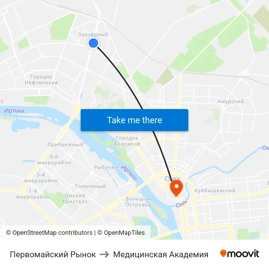 Первомайский Рынок to Медицинская Академия map