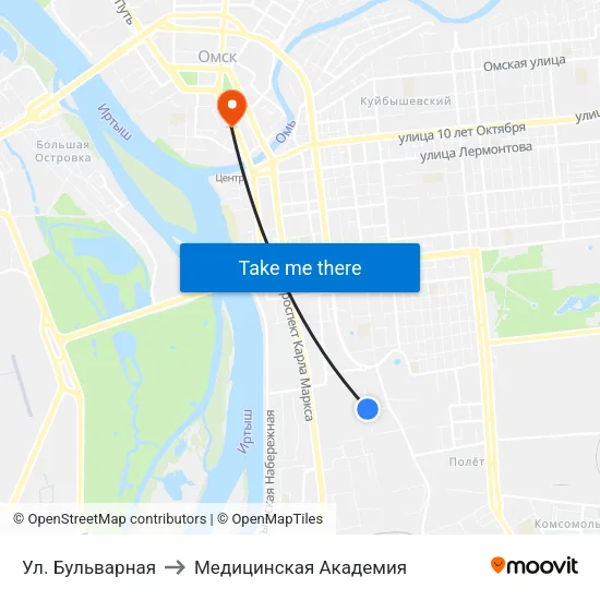 Ул. Бульварная to Медицинская Академия map