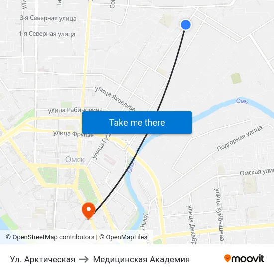 Ул. Арктическая to Медицинская Академия map