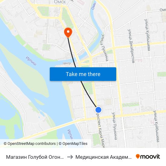Магазин Голубой Огонек to Медицинская Академия map