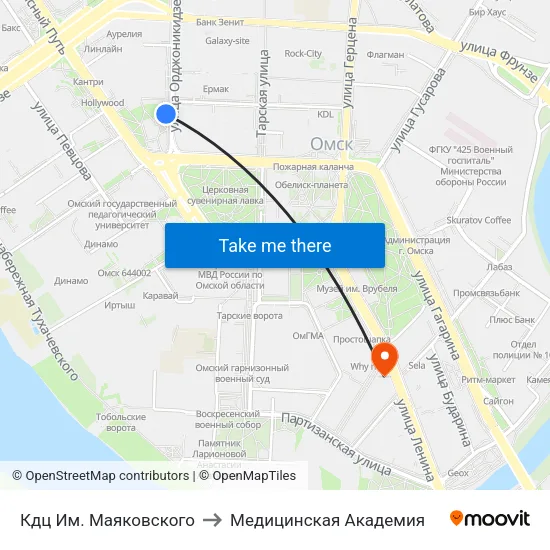 Кдц Им. Маяковского to Медицинская Академия map