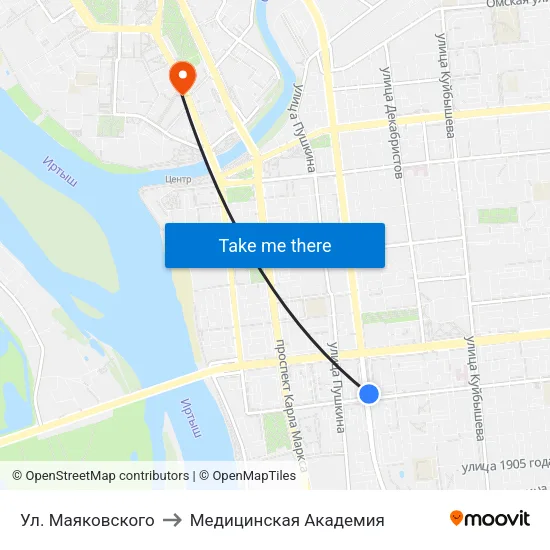 Ул. Маяковского to Медицинская Академия map