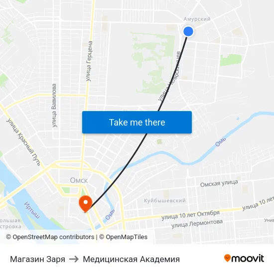 Магазин Заря to Медицинская Академия map