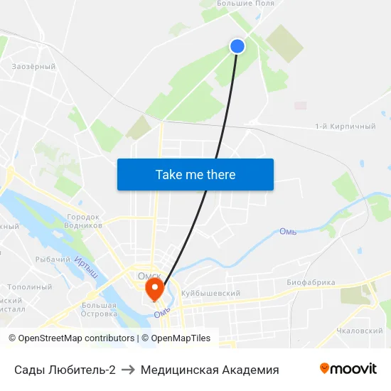 Сады Любитель-2 to Медицинская Академия map