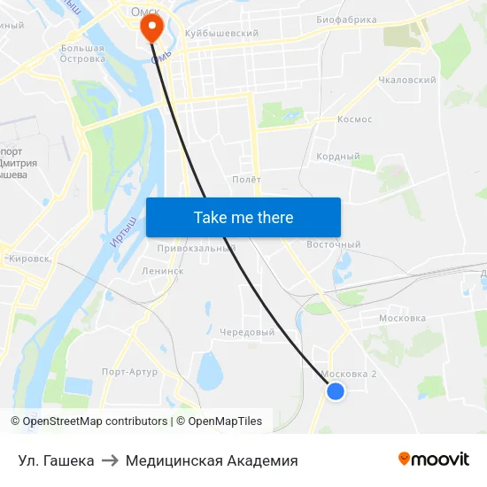 Ул. Гашека to Медицинская Академия map