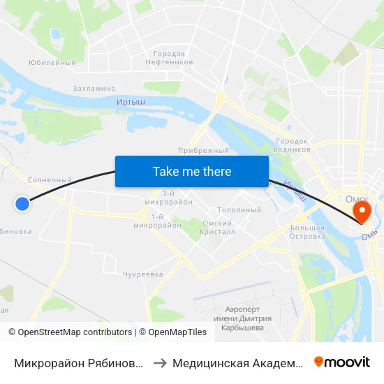 Микрорайон Рябиновка to Медицинская Академия map