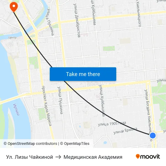 Ул. Лизы Чайкиной to Медицинская Академия map