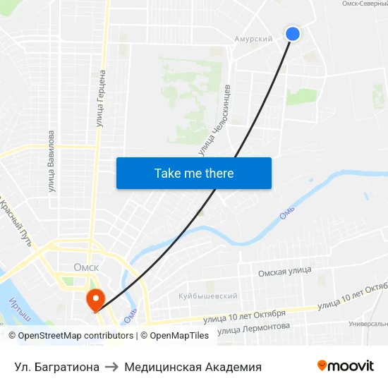 Ул. Багратиона to Медицинская Академия map