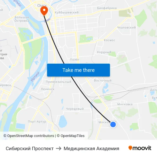 Сибирский Проспект to Медицинская Академия map
