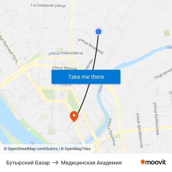 Бутырский Базар to Медицинская Академия map
