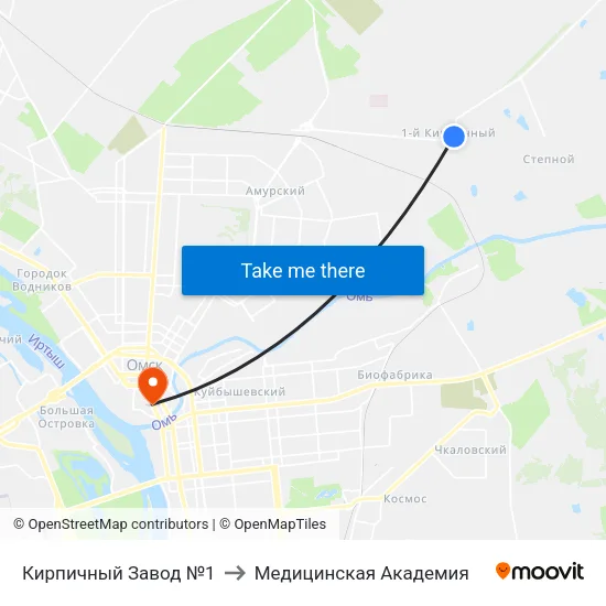 Кирпичный Завод №1 to Медицинская Академия map