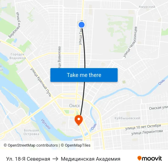 Ул. 18-Я Северная to Медицинская Академия map