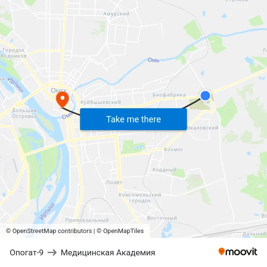 Опогат-9 to Медицинская Академия map