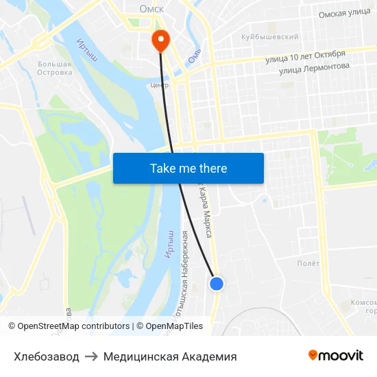 Хлебозавод to Медицинская Академия map