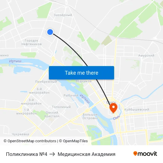 Поликлиника №4 to Медицинская Академия map