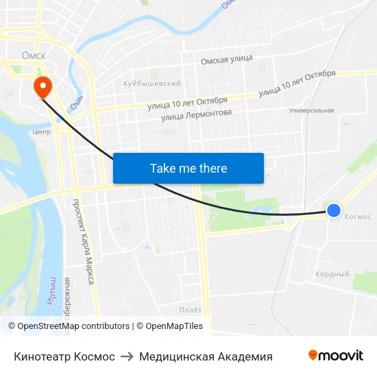 Кинотеатр Космос to Медицинская Академия map