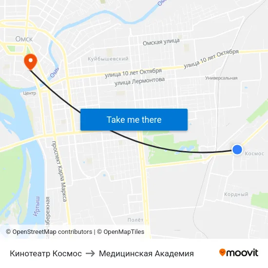 Кинотеатр Космос to Медицинская Академия map