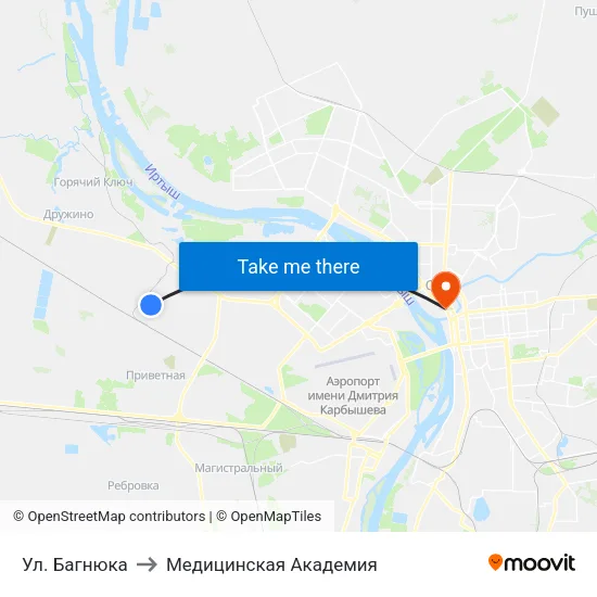 Ул. Багнюка to Медицинская Академия map