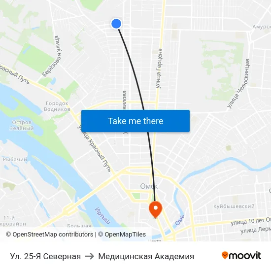 Ул. 25-Я Северная to Медицинская Академия map