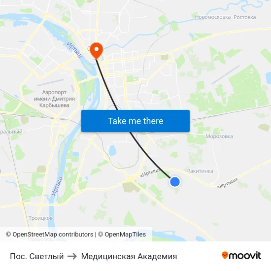 Пос. Светлый to Медицинская Академия map