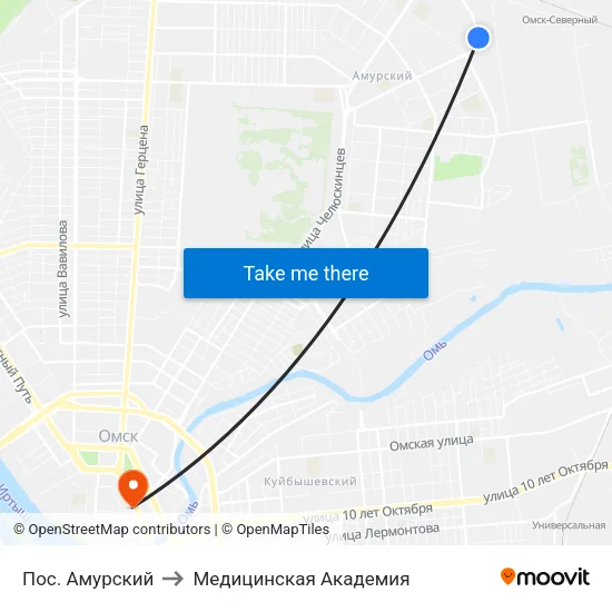 Пос. Амурский to Медицинская Академия map