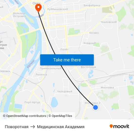 Поворотная to Медицинская Академия map