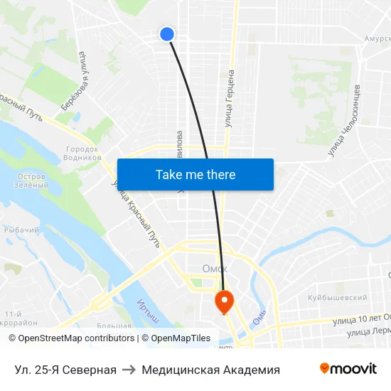 Ул. 25-Я Северная to Медицинская Академия map