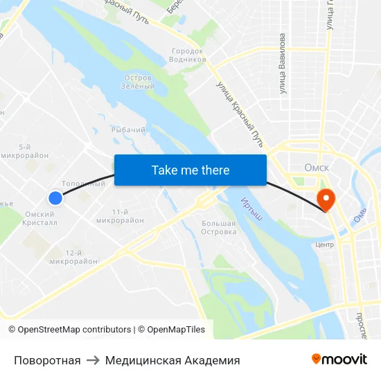 Поворотная to Медицинская Академия map