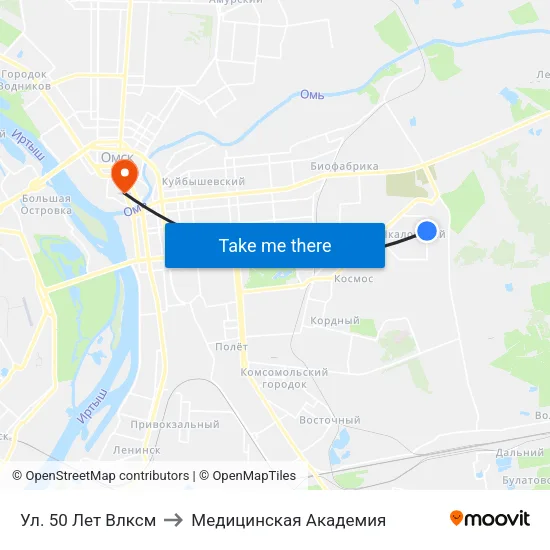 Ул. 50 Лет Влксм to Медицинская Академия map