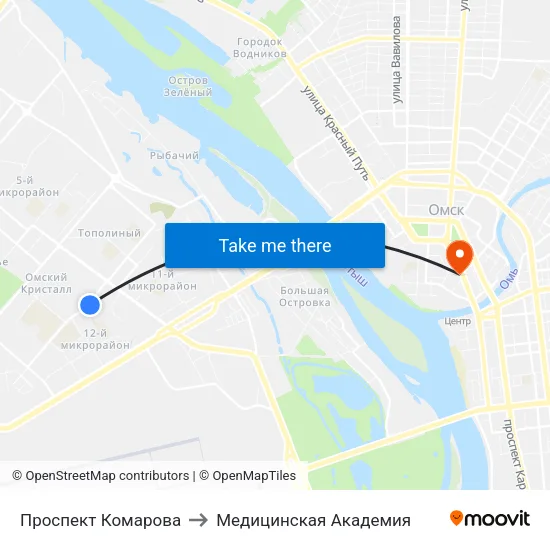 Проспект Комарова to Медицинская Академия map