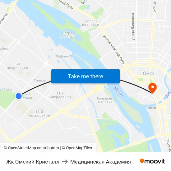 Жк Омский Кристалл to Медицинская Академия map