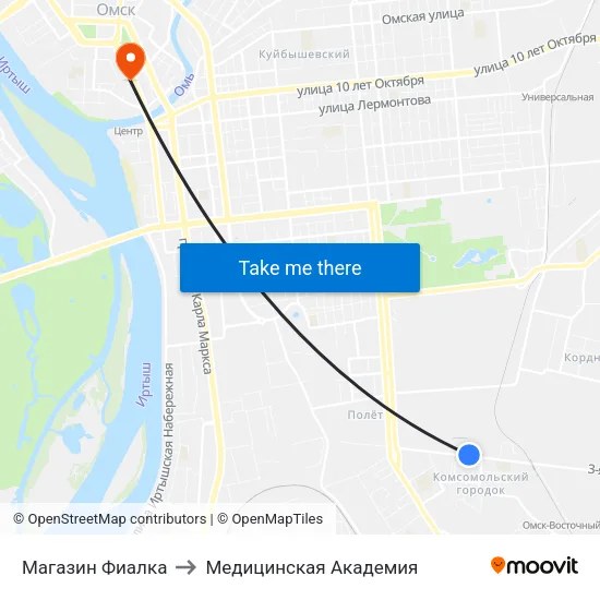 Магазин Фиалка to Медицинская Академия map