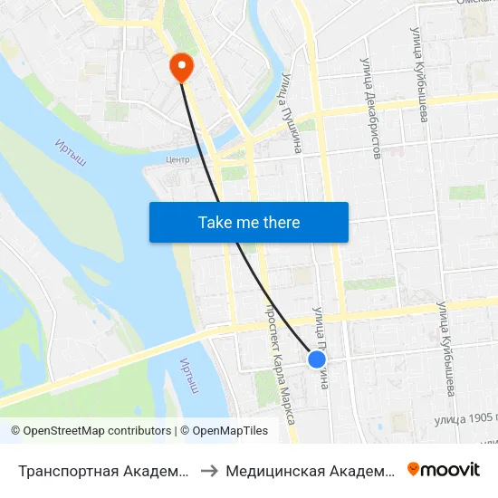 Транспортная Академия to Медицинская Академия map