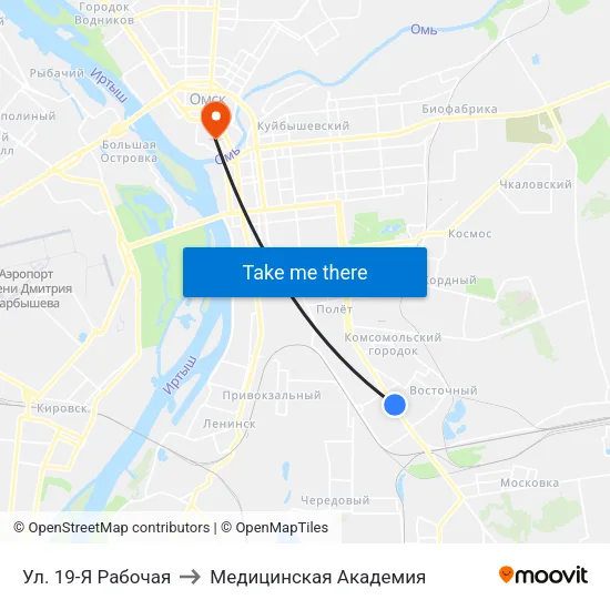 Ул. 19-Я Рабочая to Медицинская Академия map