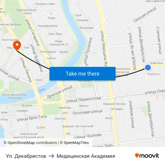 Ул. Декабристов to Медицинская Академия map