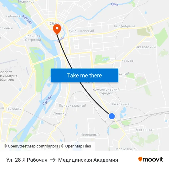 Ул. 28-Я Рабочая to Медицинская Академия map