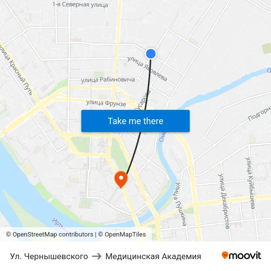 Ул. Чернышевского to Медицинская Академия map