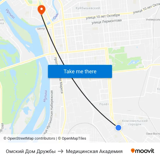 Омский Дом Дружбы to Медицинская Академия map