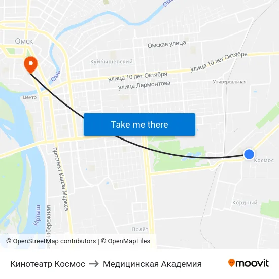 Кинотеатр Космос to Медицинская Академия map