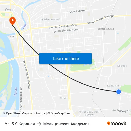 Ул. 5-Я Кордная to Медицинская Академия map
