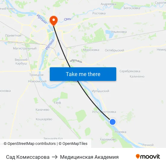 Сад Комиссарова to Медицинская Академия map