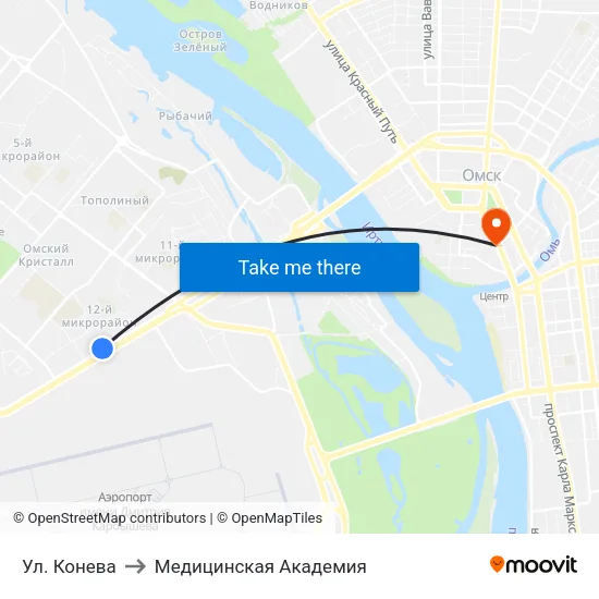 Ул. Конева to Медицинская Академия map