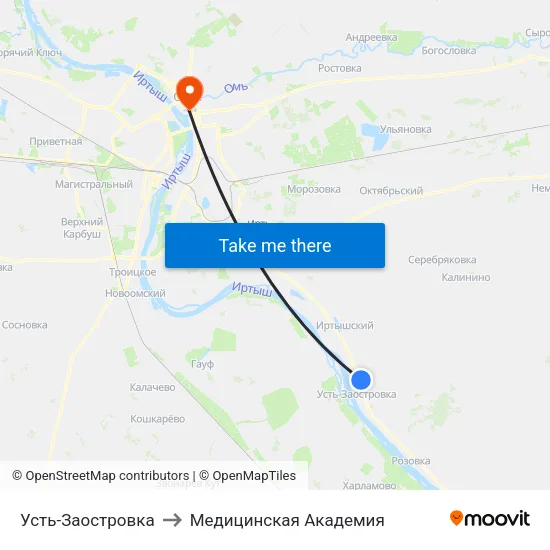 Усть-Заостровка to Медицинская Академия map